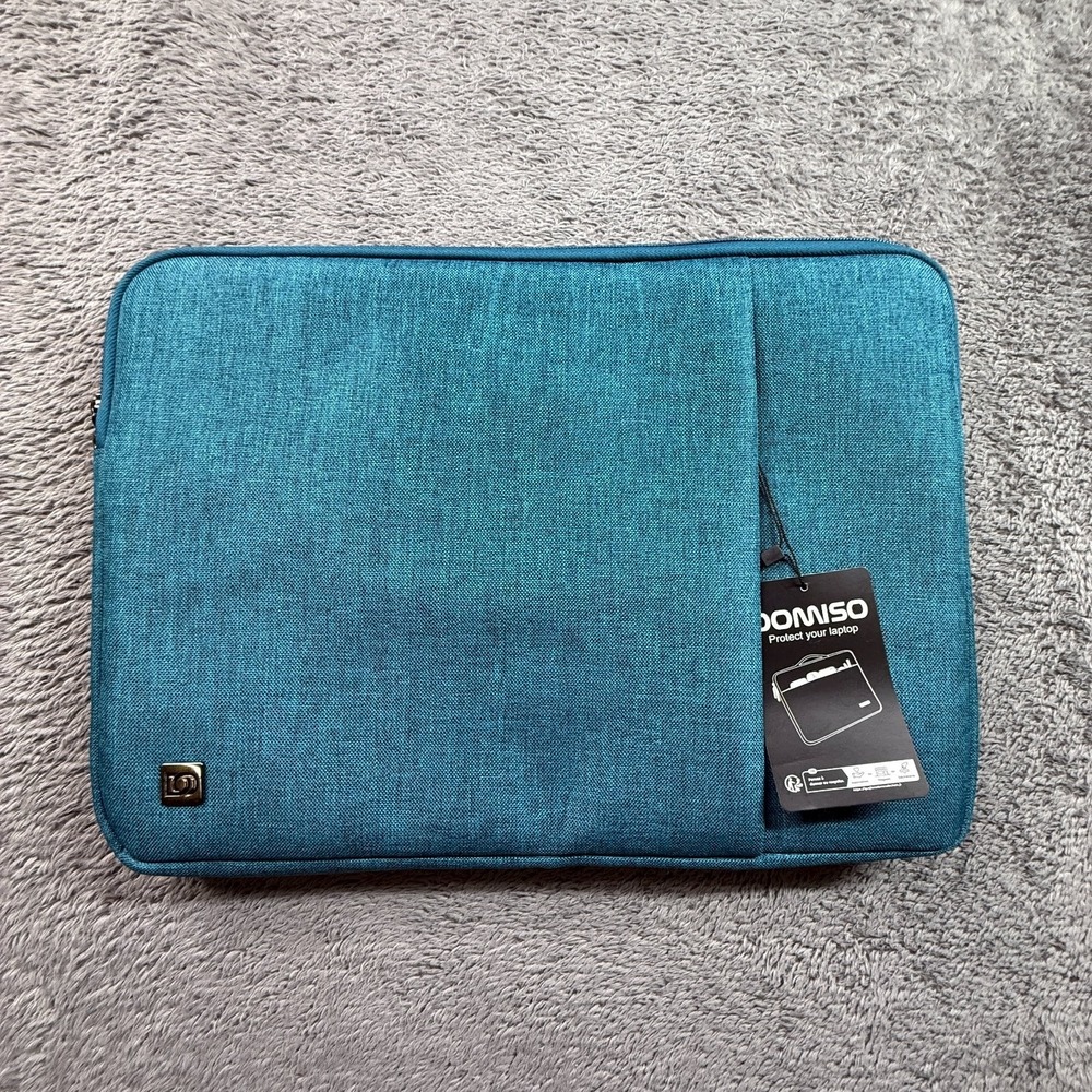 Domiso 15" Laptop Sleeve Soft Case Carrier Shell Blue NWT Fleece Lined Zip Close